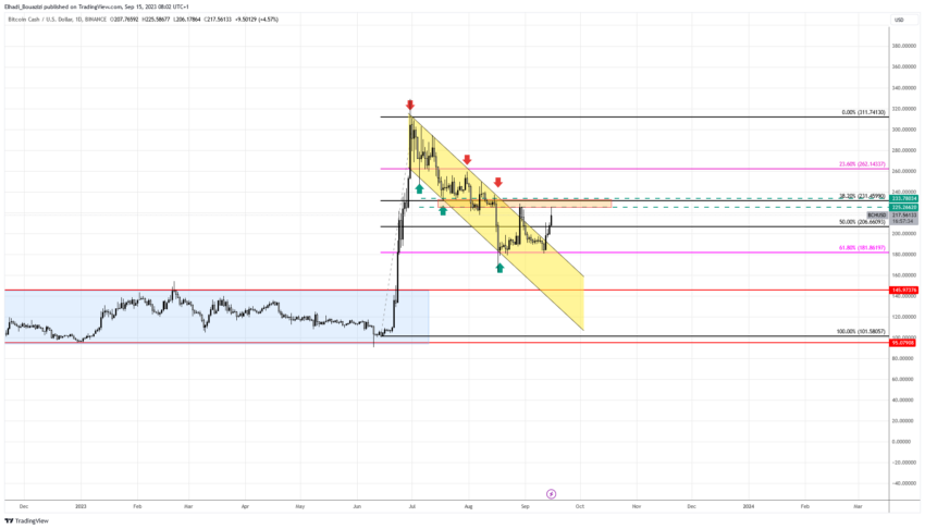 الرسم البياني اليومي لسعر عملة بيتكوين كاش BCH