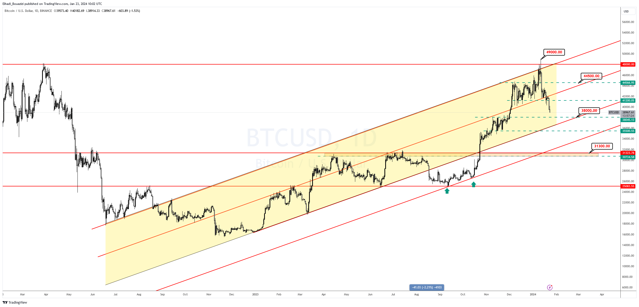 الرسم البياني اليومي لسعر البيتكوين BTC