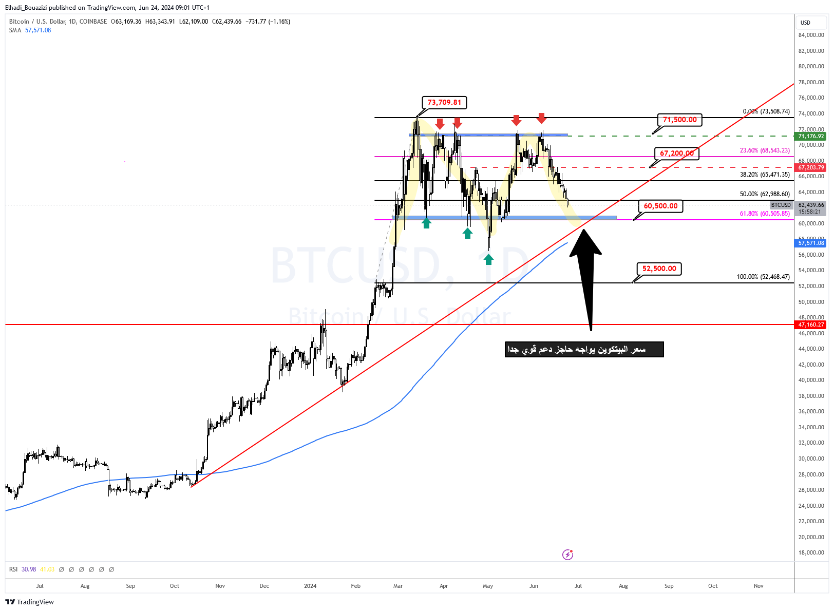 الرسم البياني اليومي لسعر البيتكوين BTC