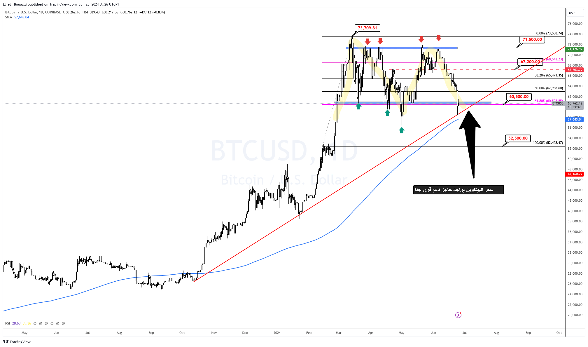 الرسم البياني اليومي لسعر البيتكوين BTC