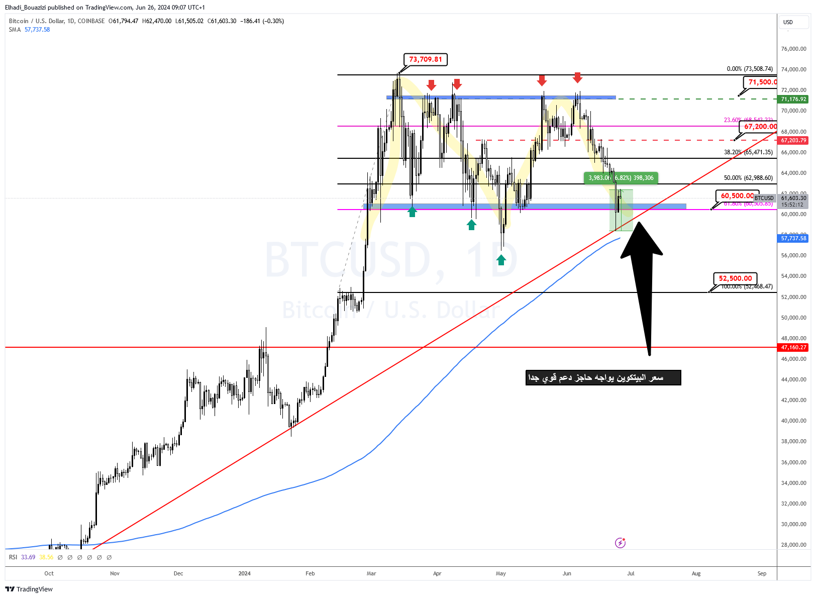 الرسم البياني اليومي لسعر البيتكوين BTC