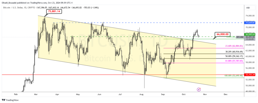 الرسم البياني اليومي لسعر البيتكوين BTC المصدر: tradingview