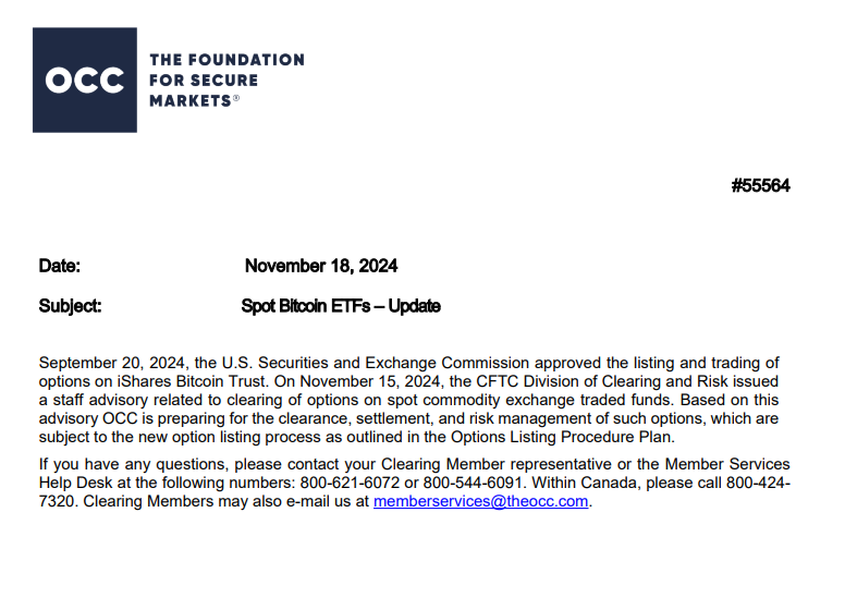 موافقة OCC على خيارات بيتكوين ETF