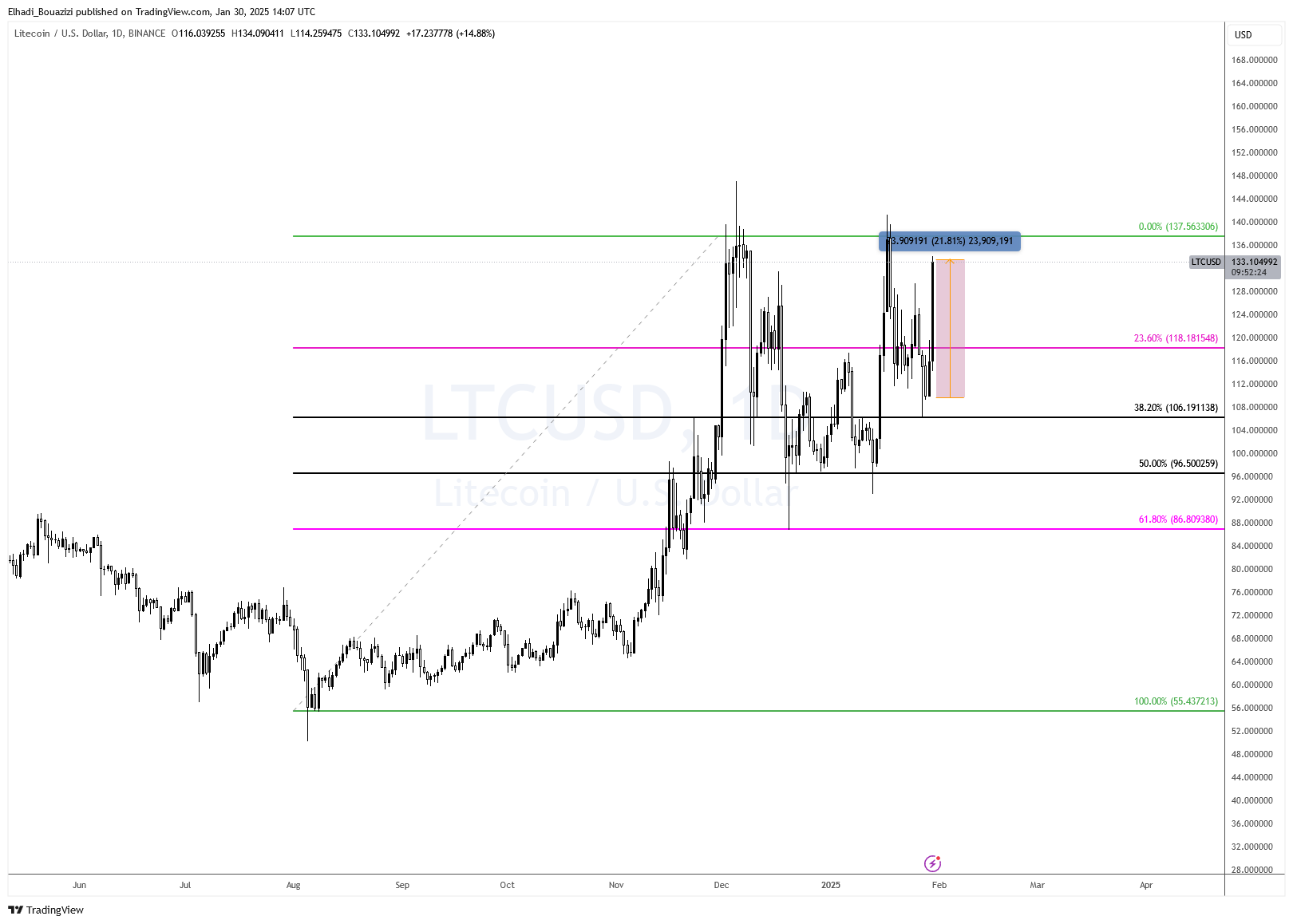 الرسم البياني اليومي لسعر لايتكوين LTC
