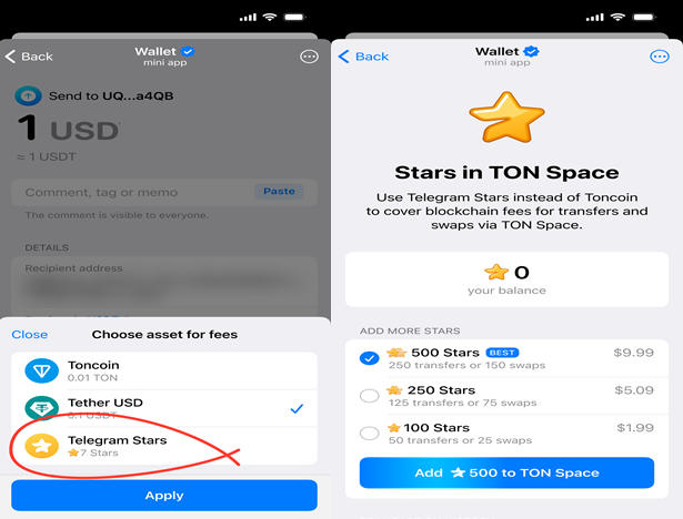 TON Space يسمح باستخدام نجوم تيليجرام للمدفوعات