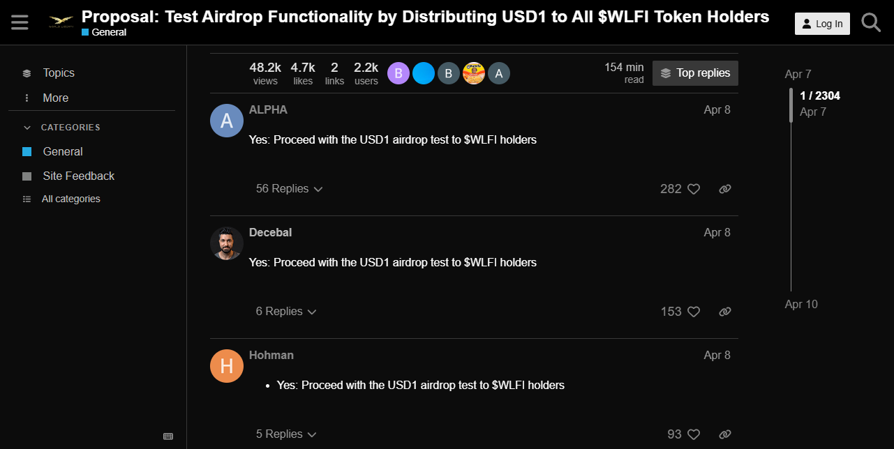 ردود فعل المجتمع على اقتراح توزيع USD1