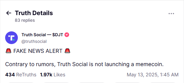 Truth Social ينفي شائعات العملة الميمية